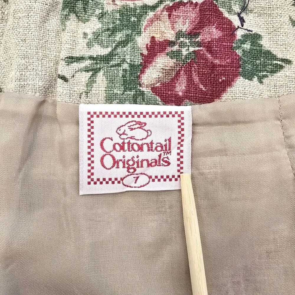 Vtg 90s Cottontail Originals Floral Linen Cotton Wrap Mini Skirt Jrs 7‎ XS 24.5w